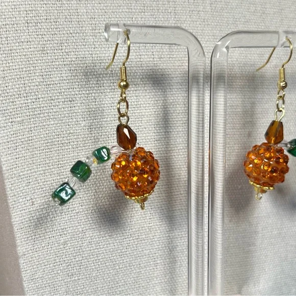 Blingy Pumpkin Beaded Earrings 🎃 - Picture 2 of 2